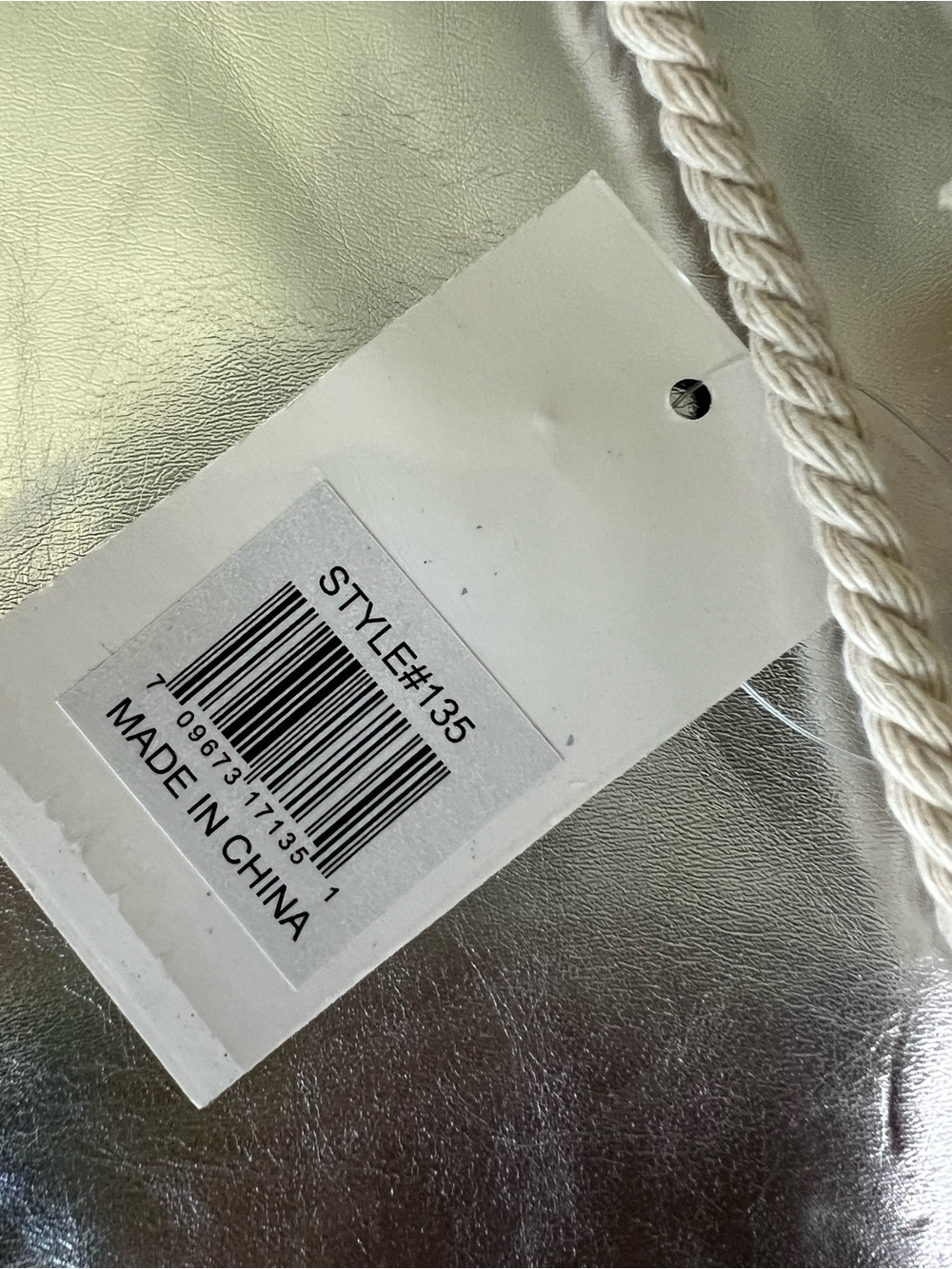 Moda Silver Metallic Drawstring Bag with Cream Rope Handles - Picture 3 of 6
